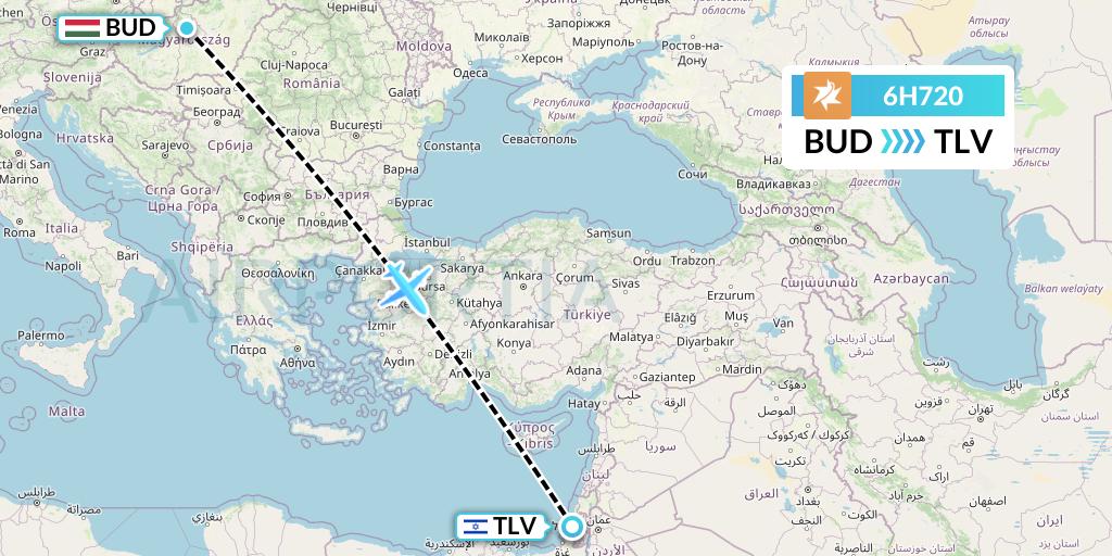 6H720 Israir Airlines Flight Map: Budapest to Tel Aviv