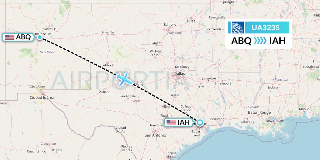 UA3235 United Airlines Flight Map: Albuquerque to Houston