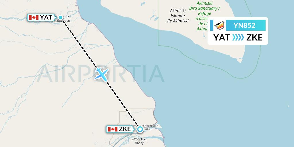 YN852 Air Creebec Flight Map: Attawapiskat to Kashechewan
