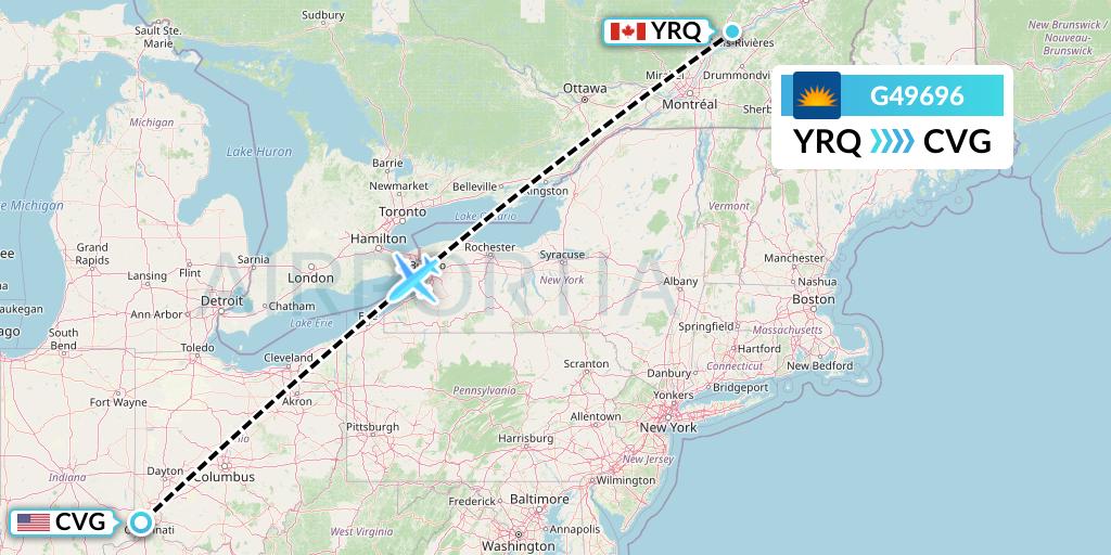 G49696 Allegiant Air Flight Map: Trois-Rivieres to Cincinnati