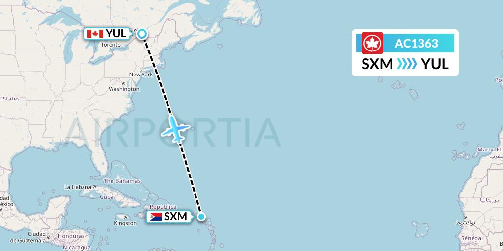 AC1363 Air Canada Flight Map: Sint Maarten to Montreal