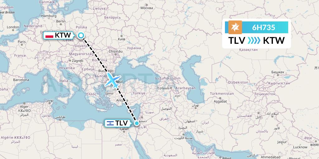 6H735 Israir Airlines Flight Map: Tel Aviv to Katowice
