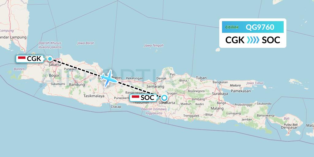 QG9760 Citilink Flight Map: Jakarta to Surakarta