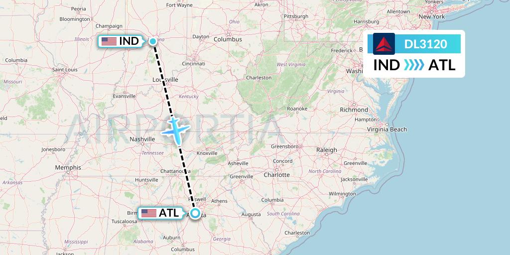 DL3120 Delta Air Lines Flight Map: Indianapolis to Atlanta