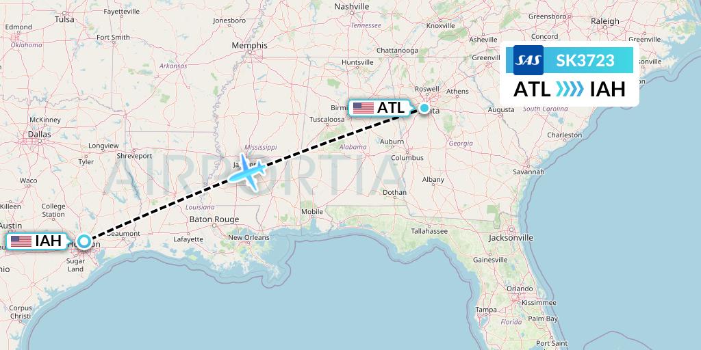 SK3723 SAS Flight Map: Atlanta to Houston