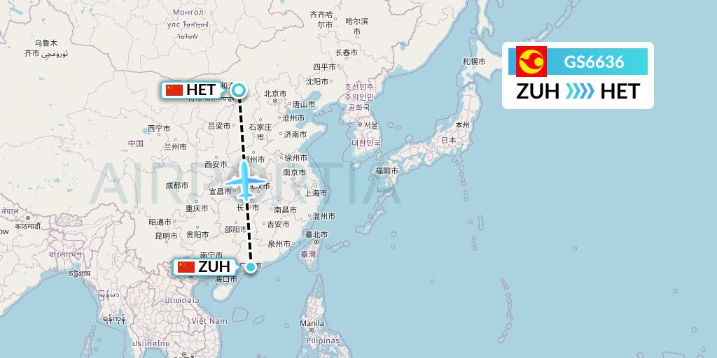 GS6636 Tianjin Airlines Flight Map: Zhuhai to Hohhot