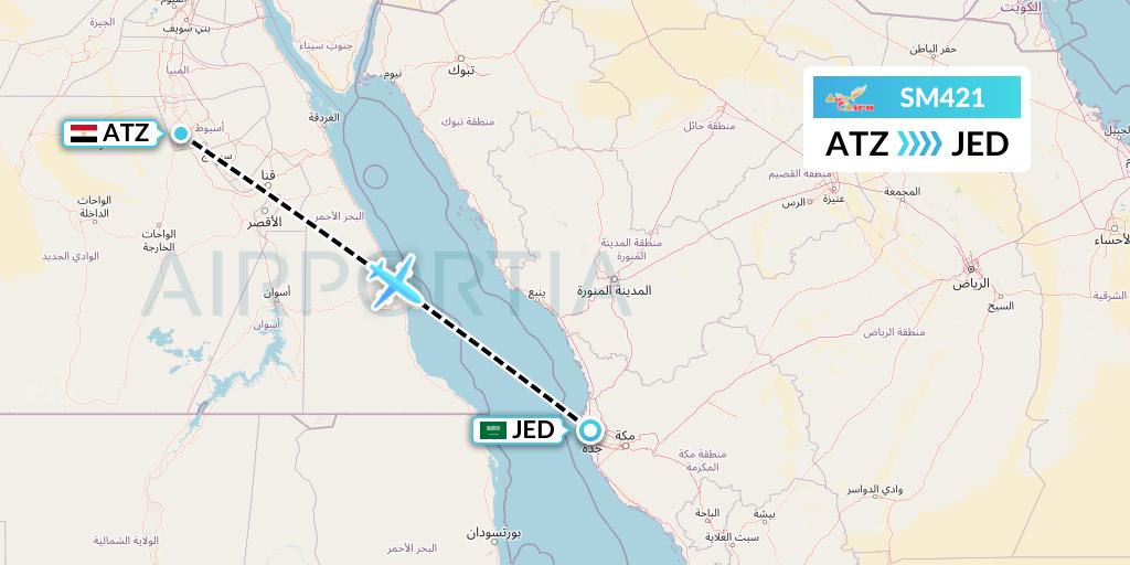 SM421 Air Cairo Flight Map: Assiut to Jeddah