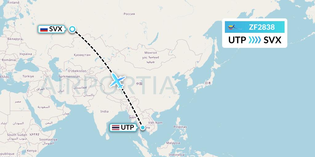 ZF2838 Azur Air Flight Map: Rayong to Yekaterinburg