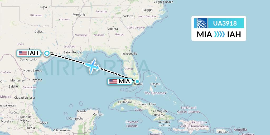 UA3918 United Airlines Flight Map: Miami to Houston