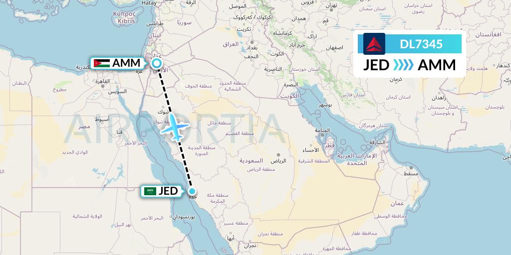 DL7345 Delta Air Lines Flight Map: Jeddah to Amman