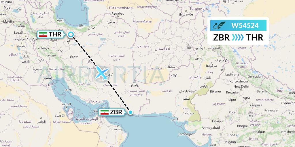 W54524 Mahan Air Flight Map: Chabahar to Tehran