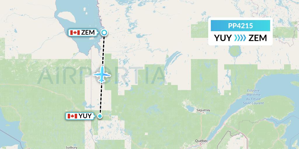 PP4215 Jet Aviation Business Jets Flight Map: Rouyn to Eastmain River