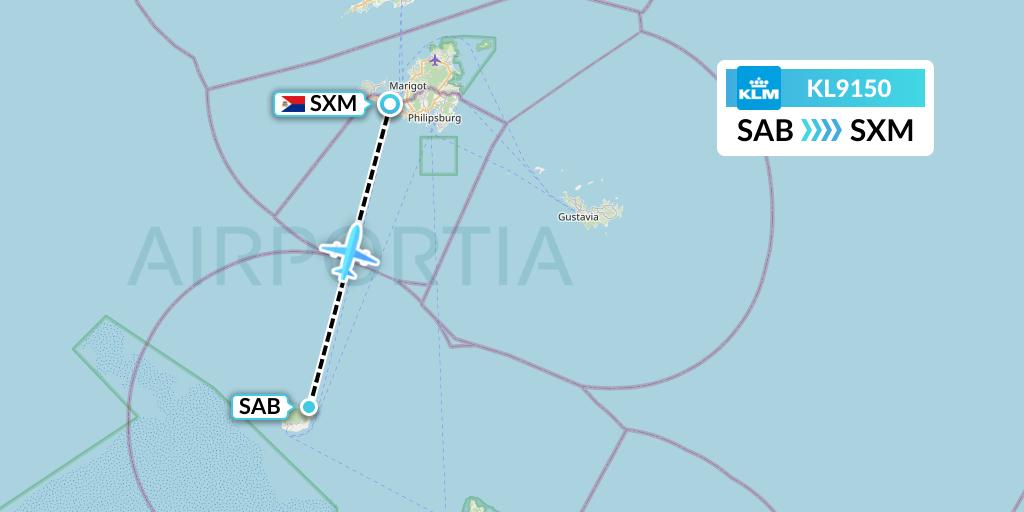 KL9150 KLM Flight Map: Saba to Sint Maarten
