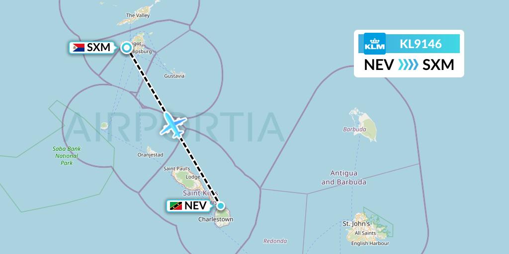 KL9146 KLM Flight Map: Nevis to Sint Maarten