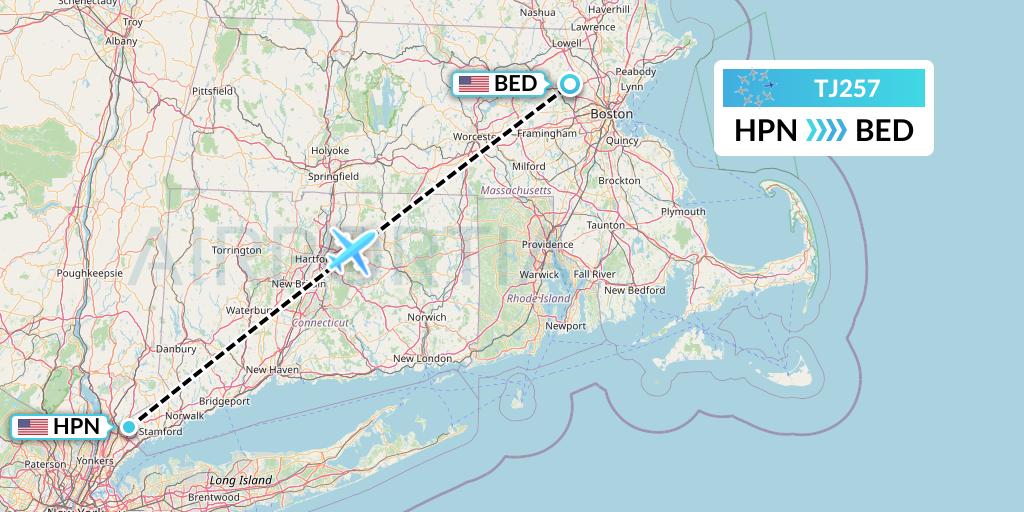 TJ257 Tradewind Aviation Flight Map: White Plains to Bedford