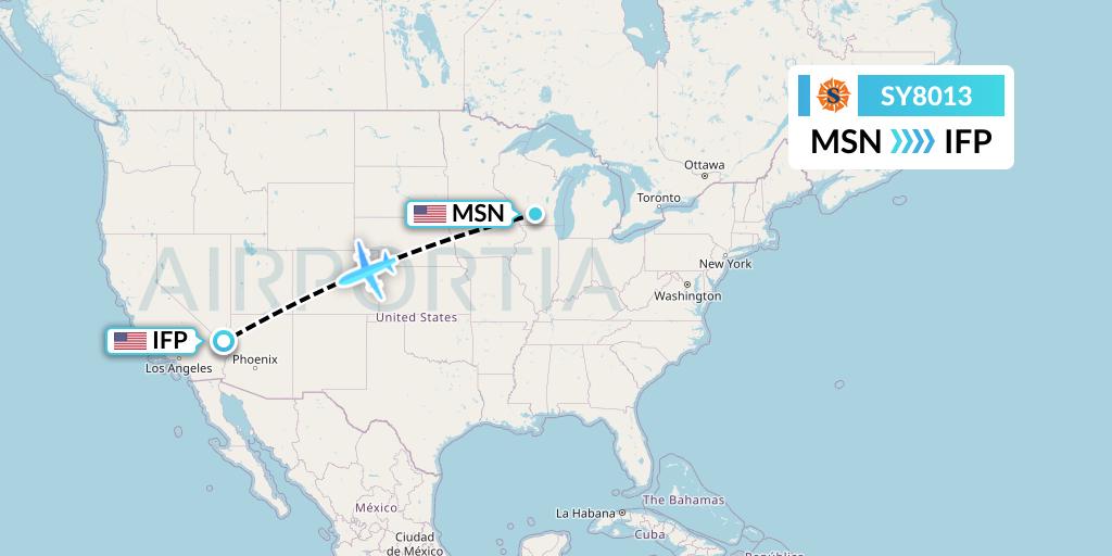 SY8013 Sun Country Airlines Flight Map: Madison to Bullhead City