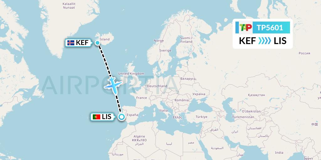 TP5601 TAP Portugal Flight Map: Reykjavik to Lisbon