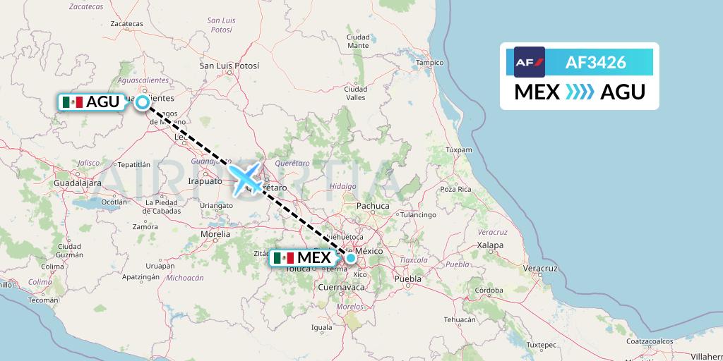 AF3426 Air France Flight Map: Mexico City to Aguascalientes
