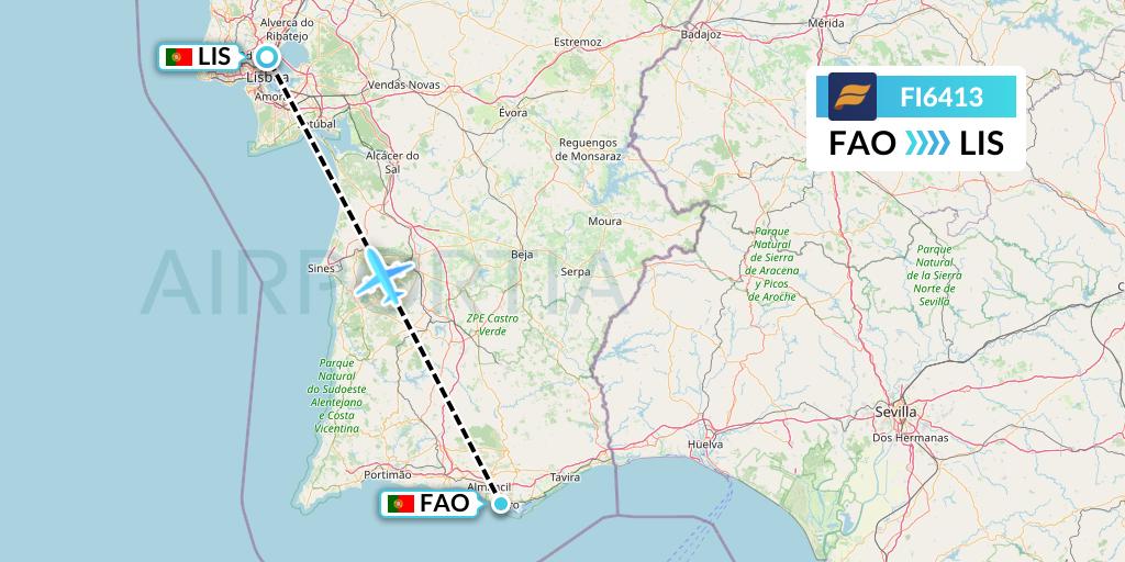 FI6413 Icelandair Flight Map: Faro to Lisbon