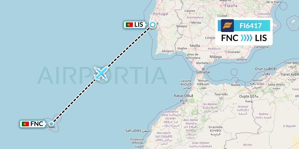 FI6417 Icelandair Flight Map: Funchal to Lisbon