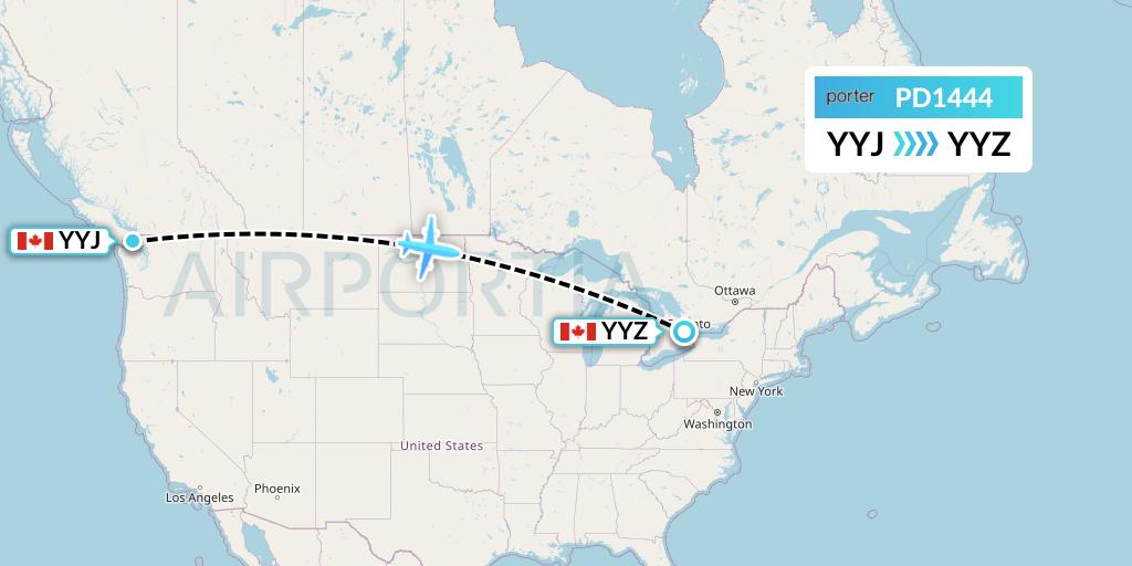PD1444 Porter Airlines Flight Map: Victoria to Toronto