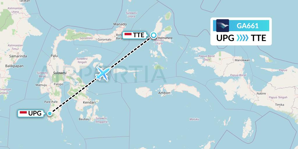 GA661 Garuda Indonesia Flight Map: Makassar to Ternate