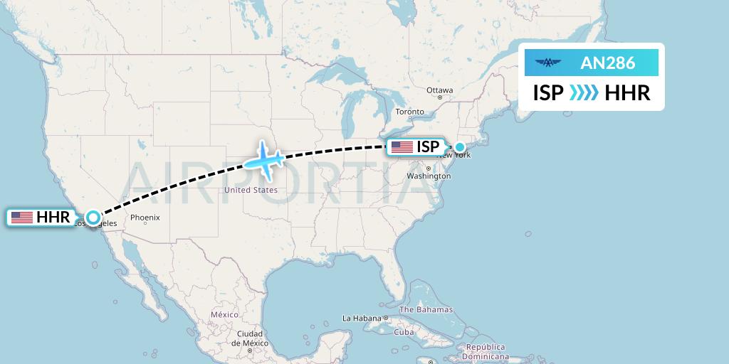 AN286 Advanced Air Flight Map: Islip to Hawthorne