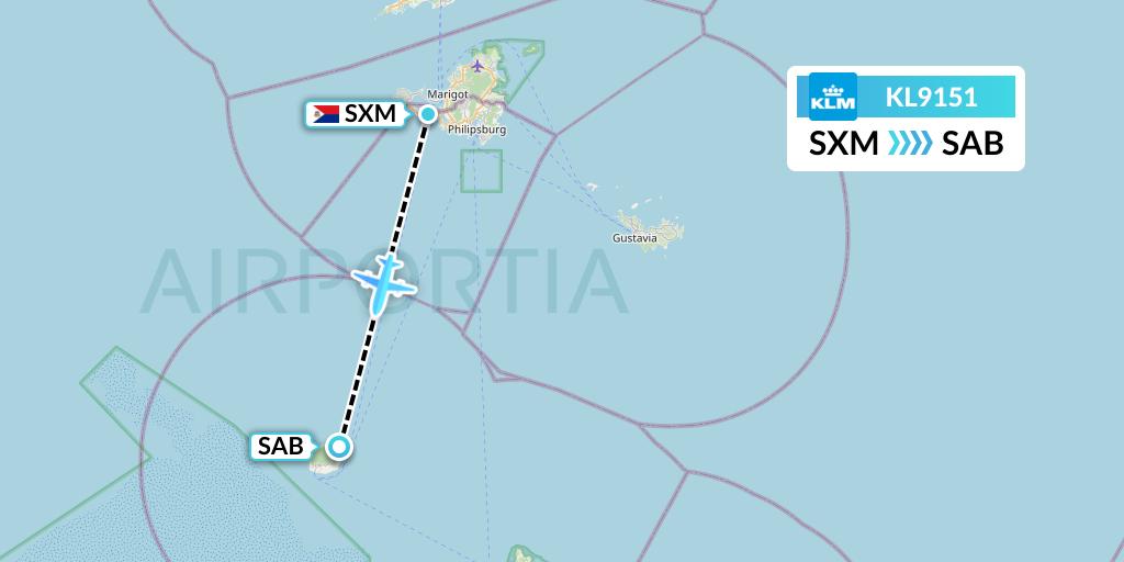 KL9151 KLM Flight Map: Sint Maarten to Saba