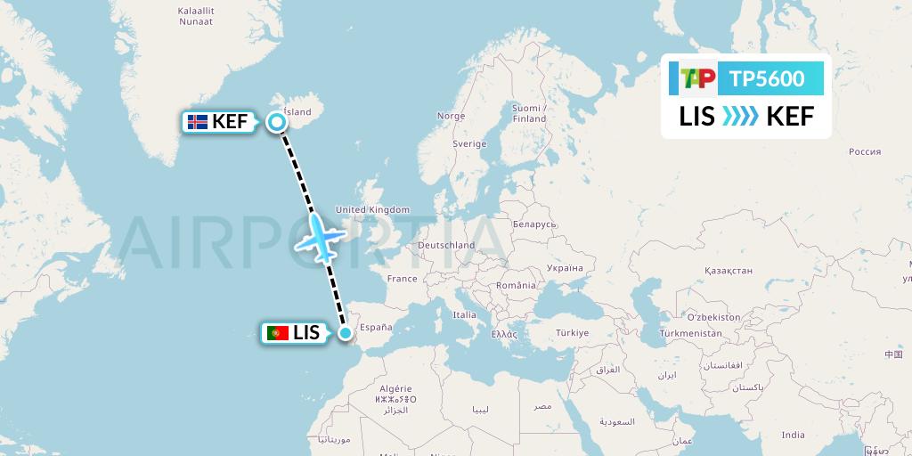 TP5600 TAP Portugal Flight Map: Lisbon to Reykjavik