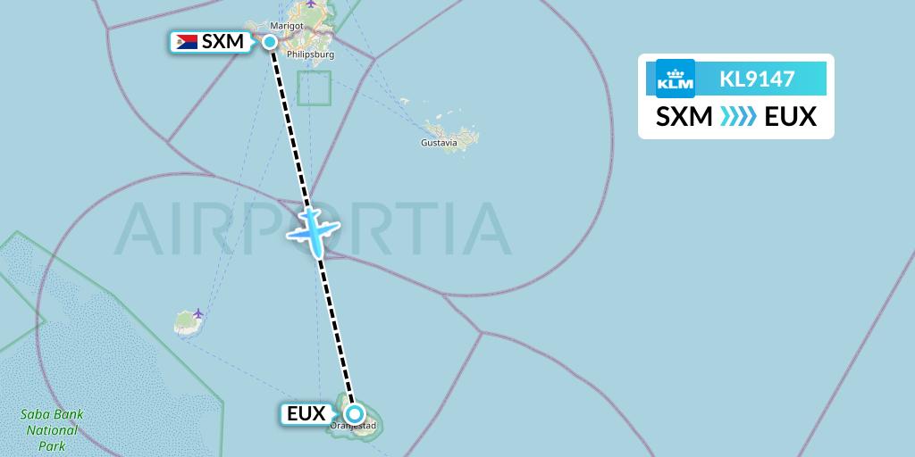 KL9147 KLM Flight Map: Sint Maarten to Sint Eustatius