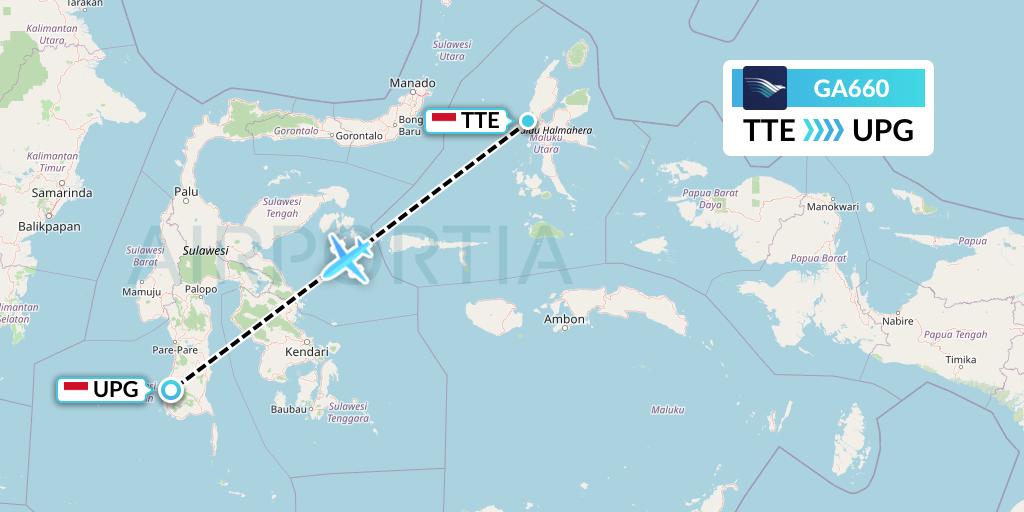 GA660 Garuda Indonesia Flight Map: Ternate to Makassar