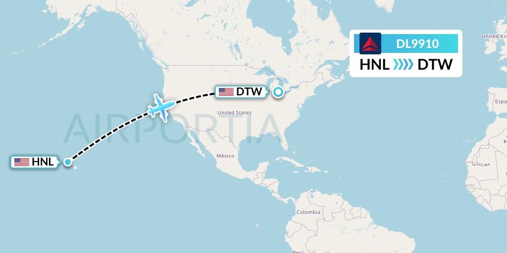 DL9910 Delta Air Lines Flight Map: Honolulu to Detroit