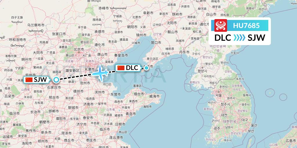 HU7685 Hainan Airlines Flight Map: Dalian to Shijiazhuang
