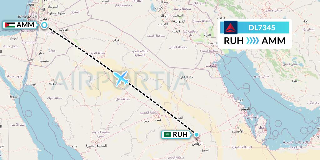 DL7345 Delta Air Lines Flight Map: Riyadh to Amman