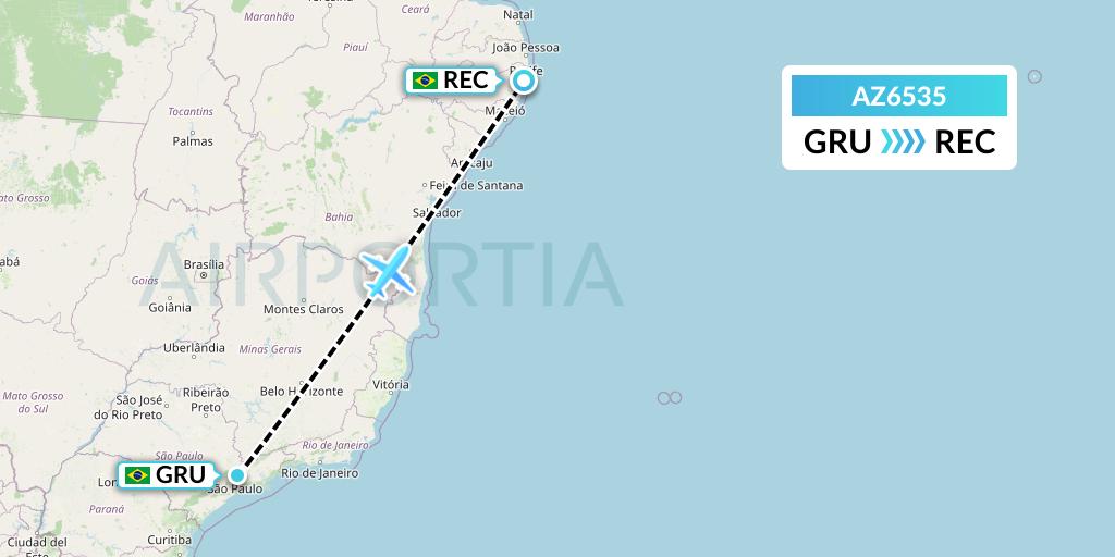 AZ6535 ITA Airways Flight Map: Sao Paulo to Recife