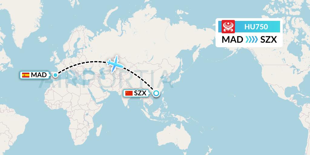 HU750 Hainan Airlines Flight Map: Madrid to Shenzhen