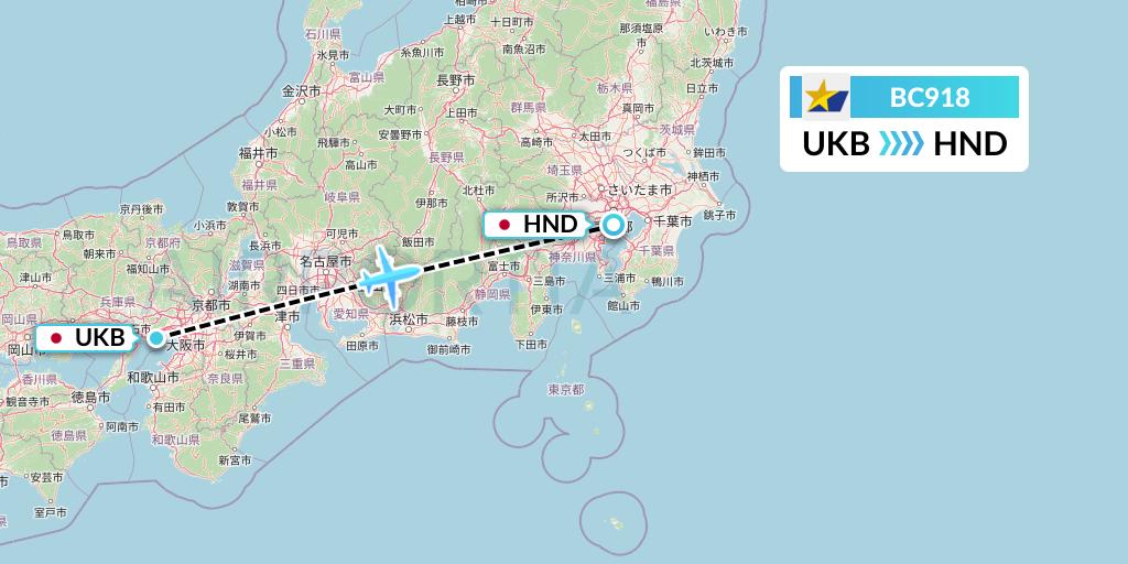 BC918 Skymark Airlines Flight Map: Kobe to Tokyo