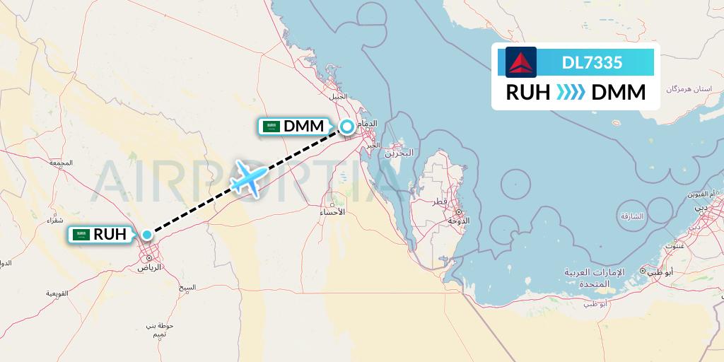 DL7335 Delta Air Lines Flight Map: Riyadh to Dammam