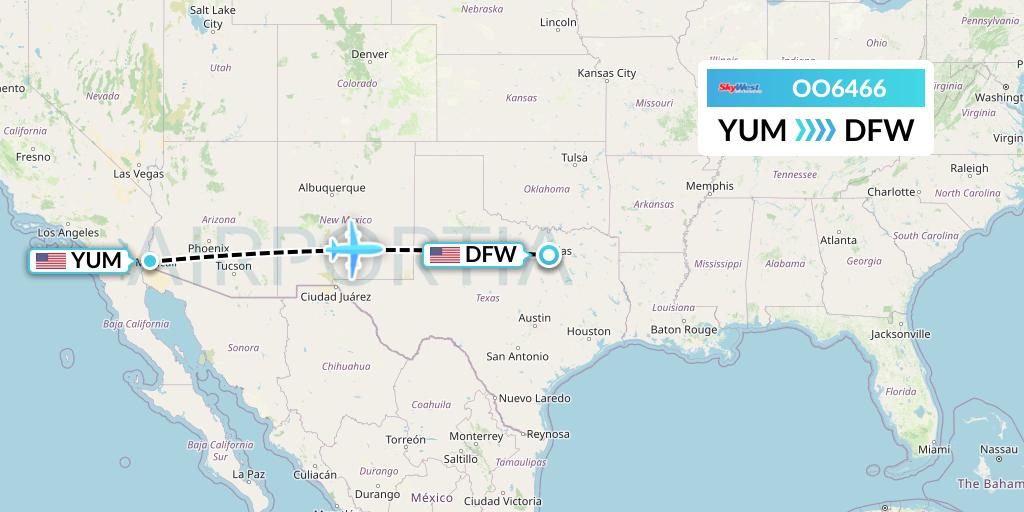 OO6466 SkyWest Airlines Flight Map: Yuma to Dallas