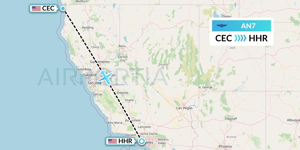 AN7 Advanced Air Flight Map: Crescent City to Hawthorne