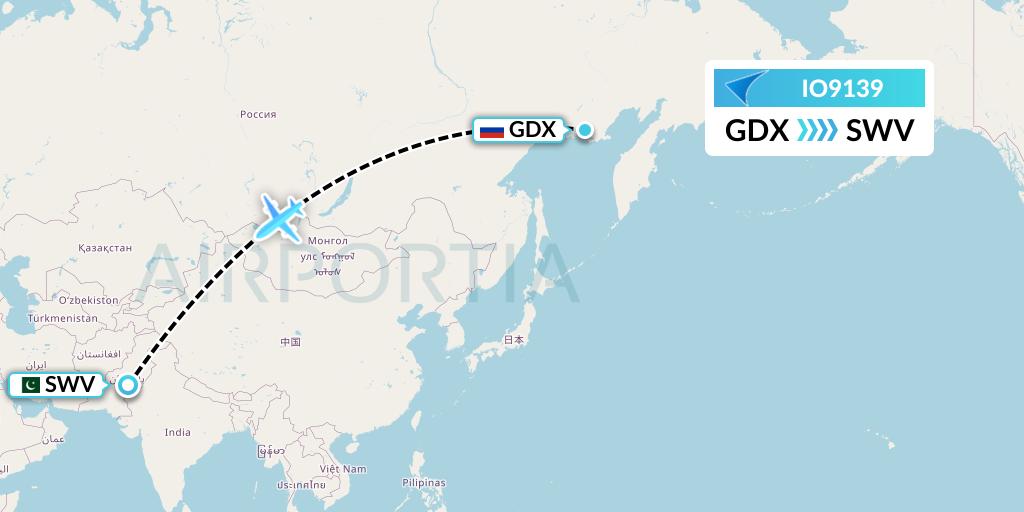 IO9139 IrAero Flight Map: Magadan to Shikarpur