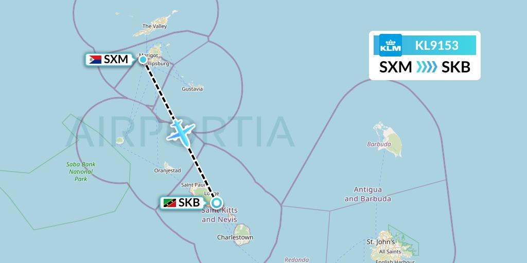 KL9153 KLM Flight Map: Sint Maarten to Basseterre