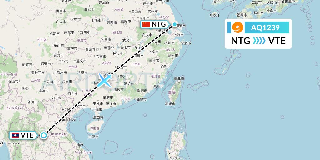 AQ1239 9 Air Flight Map: Nantong to Vientiane