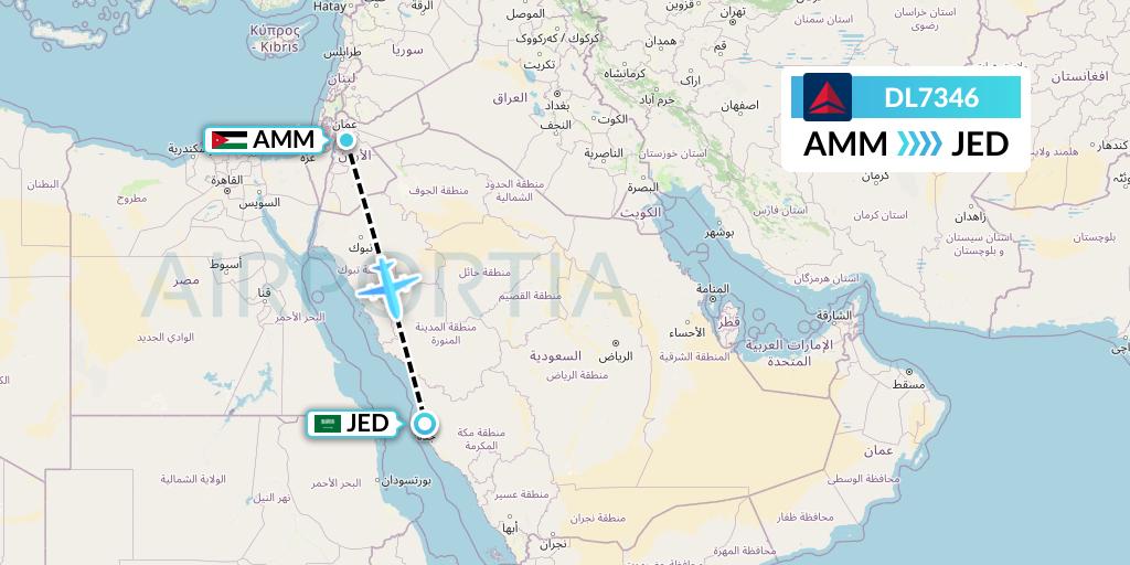 DL7346 Delta Air Lines Flight Map: Amman to Jeddah