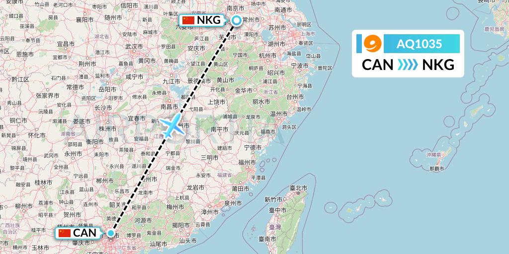 AQ1035 9 Air Flight Map: Guangzhou to Nanjing