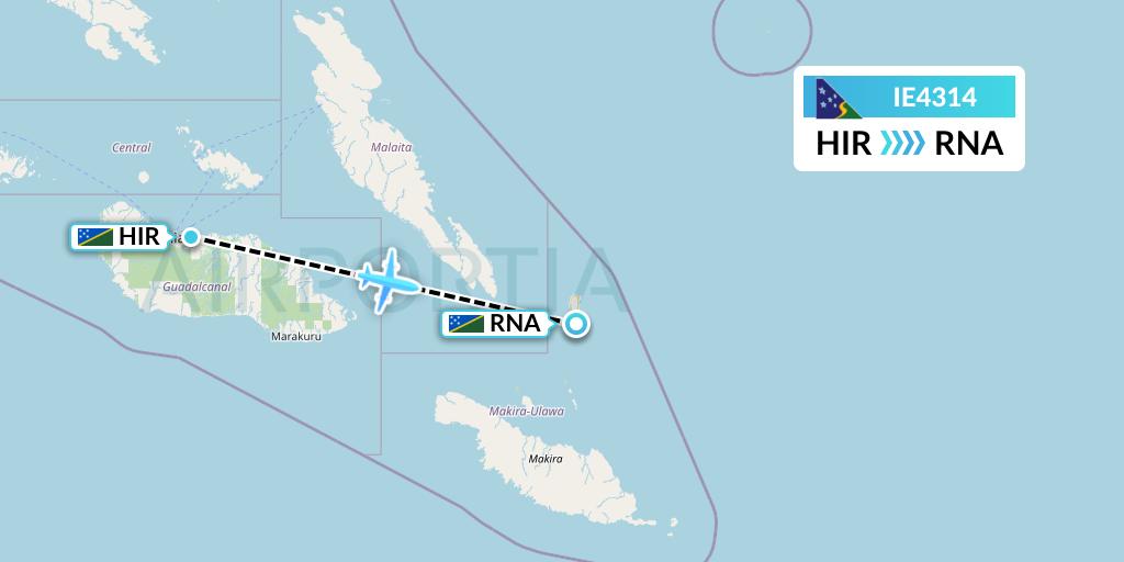 IE4314 Solomon Airlines Flight Map: Honiara to Arona