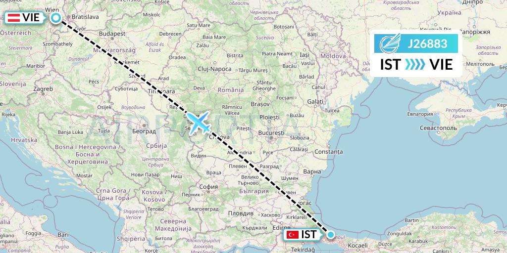 J26883 Azerbaijan Airlines Flight Map: Istanbul to Vienna
