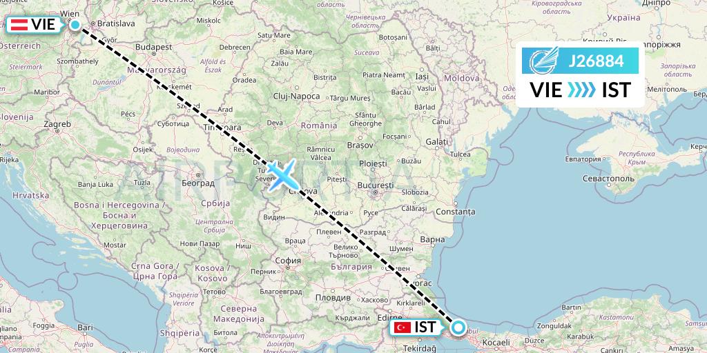 J26884 Azerbaijan Airlines Flight Map: Vienna to Istanbul