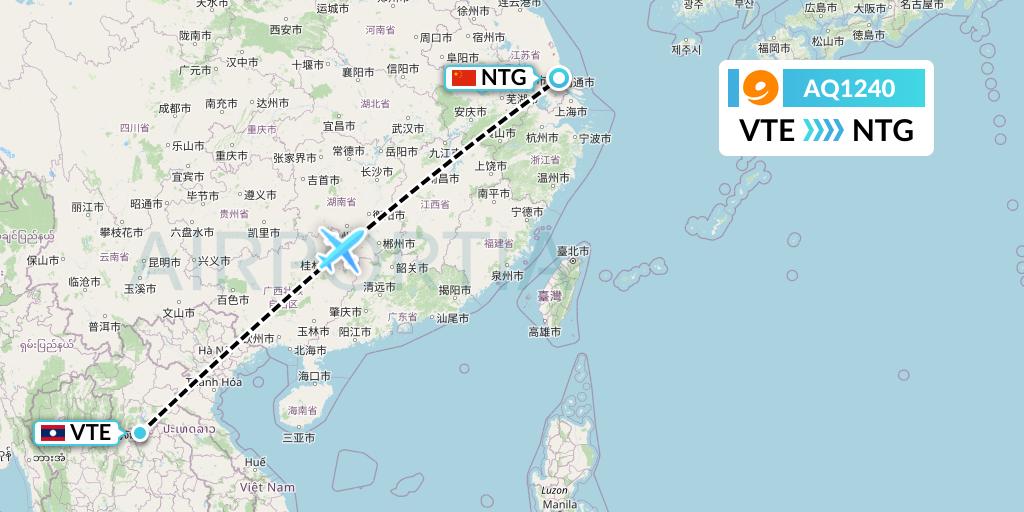 AQ1240 9 Air Flight Map: Vientiane to Nantong