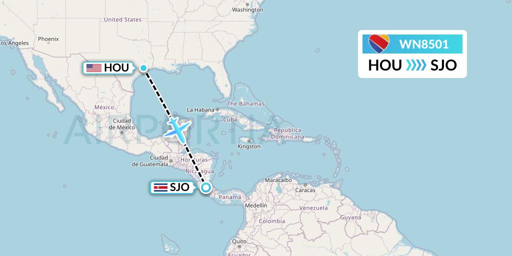 WN8501 Southwest Airlines Flight Map: Houston to San Jose